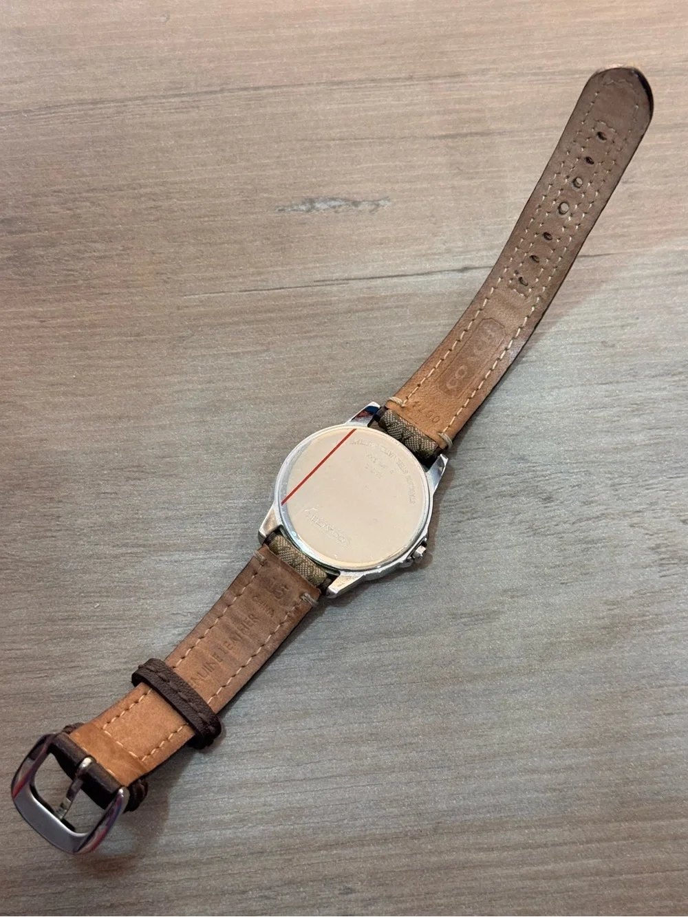 Vintage Coach Signature Logo Swiss Quartz Monogram Canvas Strap Watch Silver